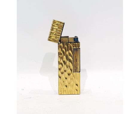 Dunhill gold-coloured bark-effect metal and burgundy enamel lighter, impressed marks to base, US patent no. 24163 