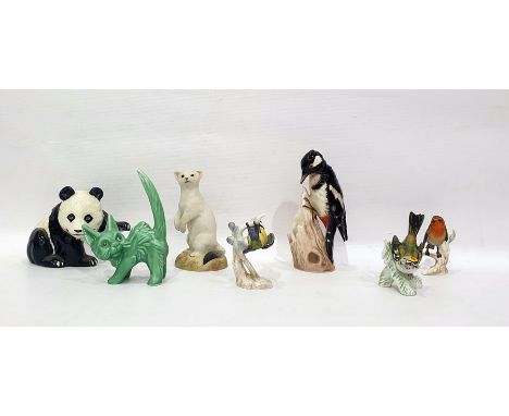 Beswick model of a panda, Goebel model of woodpecker on branch and further decorative models of animals  (7)