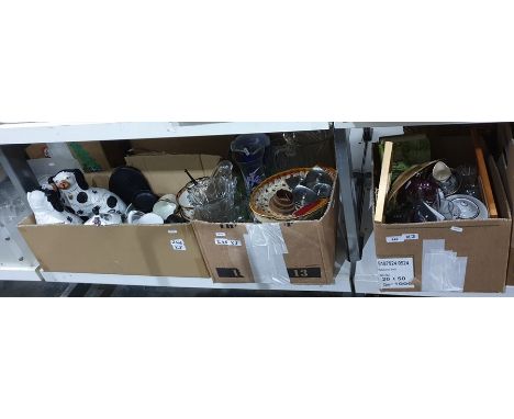 Various glassware and ceramics, stainless steel candle holders, Royal Albert 'Masquerade' part tea service, pair of Staffords
