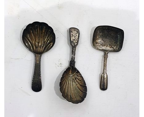 George IV silver caddy spoon by Joseph Wilmore, Birmingham 1825, the hollow fiddle pattern handle with bright cut decoration 