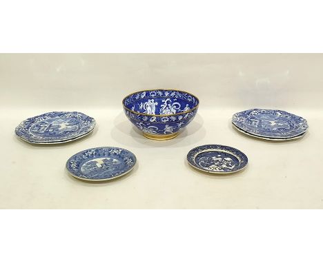 Set of four Copeland Spode 'Italian' pattern dinner plates, two smaller blue and white plates and a Spode Copeland's china ci