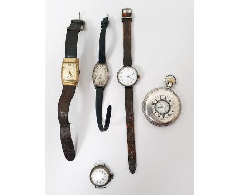 Silver half-hunter pocket watch, the enamel dial inscribed 'Elgin', with Roman numerals and subsidiary seconds dial, the case