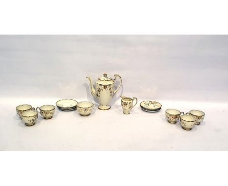 Grosvenor china coffee service to comprise coffee pot, cream jug, sugar bowl and six cups and saucers, cream ground with gilt