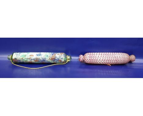 Nailsea cranberry and white glass rolling pin and another (2) 