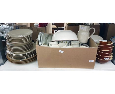 Hotess part tea service, other assorted plates marked 'Arc', brown and cream Emile Henry Denby-style bowls, etc 