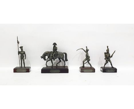 Limited edition pewter model of Napoleon on horseback, sculpted in 1981 by R Cameron for Cognac Courvoisier and three various