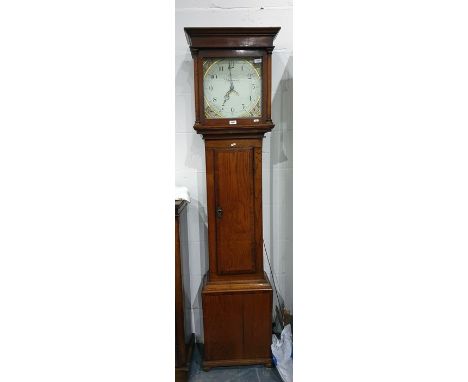19th century longcase clock, the square painted dial with Arabic numerals, rose decoration and date aperture, inscribed for '