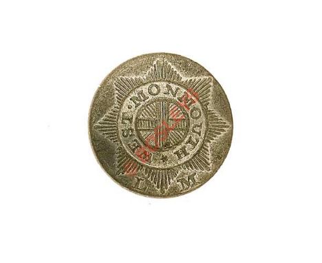 Welsh. Monmouthshire Western Local Militia Georgian OR’s pewter open back coatee button circa 1808-16. Garter Star with “Monm