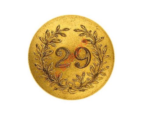 29th (Worcestershire) Regiment of Foot early Victorian Officer’s gilt closed back coatee button. “29” within light laurel wre