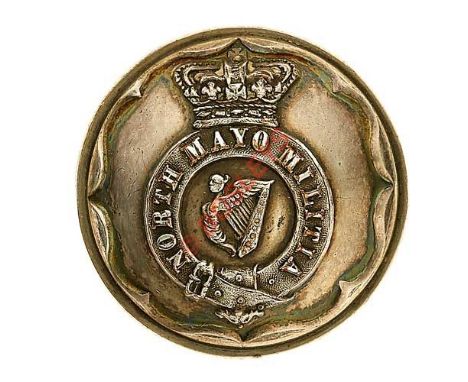 Irish. North Mayo Militia Victorian pre 1881 Officer’s silvered button. Scalloped edge bearing crowned title strap with Maid 