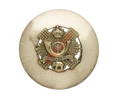 Badge. Scottish. Highland Light Infantry post 1905 NCO’s plaid brooch. A scarce nickel example. Plain quoit mounted with  Thi
