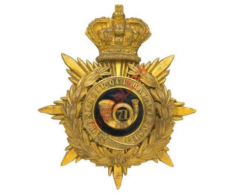 Badge. Scottish. 71st Highlanders Victorian pre 1881 Officer’s helmet plate. An extremely fine and scarce gilt example of cro