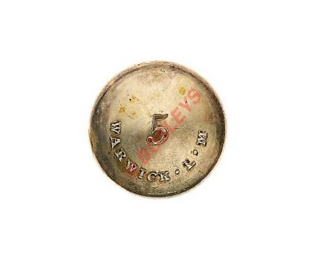 5th Warwickshire Regt of Local Militia Georgian Officer’s silvered closed back coatee button circa 1808-16. 5 over “Warwick L