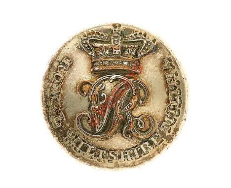 Royal Wiltshire Militia Victorian Officer’s silvered closed back coatee button circa 1841-55, Crowned VR cypher with “Royal W