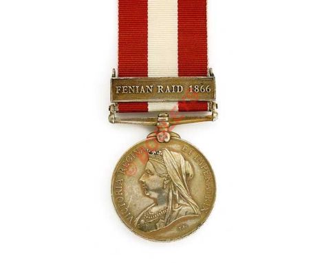 Brooklin Rifle Company Canada General Service Medal, clasp “Fenian Raid 1866”. Awarded to “CPL J. HODGSON BROOKLIN R. CO.” 