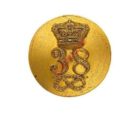 38th Foot (1st Stafford) Regiment of Foot Victorian Officer’s gilt closed back coatee button. Crowned “38’ with Stafford Knot