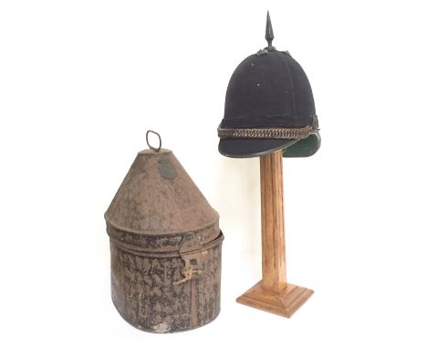 British Army Rifle Pattern, Other Rank’s Home Service Pattern black Cloth Helmet. An example, with blackened crosspiece, spik