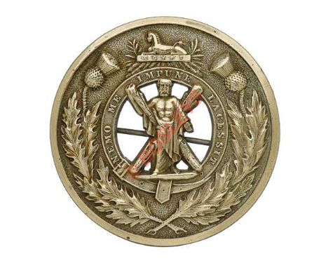 Badge. 5th VB Highland Light Infanty Piper’s plaid brooch. A good post 1881 nickle example comprising a stippled silvered quo