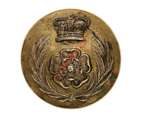 1st Royal Lancashire Militia Victorian Officer’s silver closed back coatee button. Crown over Rose within palm sprays by Jenn