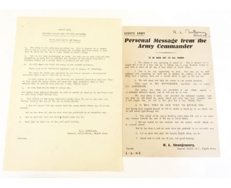 February 1943 Monty’s Personal Message to His 8th Army Signed Leaflet & Typed Transcript. This leaflet informs the 8th Army t