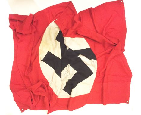 WW2 German Vehicle Recognition Swastika “War Booty” Flag. A single sided cotton example with printed white circle and swastik