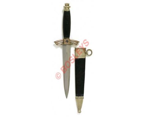 German Third Reich DLV Flyer’s dagger by SMF Solingen A fine nickel plated example.  Blue leather grip with black enamel swas