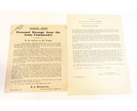 January 1943 Monty’s Personal Message to His 8th Army Signed Leaflet. This leaflet informs the 8th Army it is three month sin