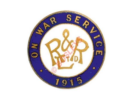 WW1 Home Front R & R Ltd. Company On War Service 1915 lapel badge. A good example, made by J.R. Gaunt & Son and retaining but