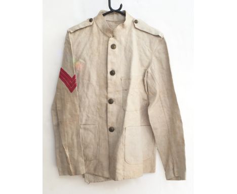 Royal Marines Light Infantry NCO’s Hot Weather/Fatigue Uniform. A fine and very rare example. Tunic of unbleached duck canvas