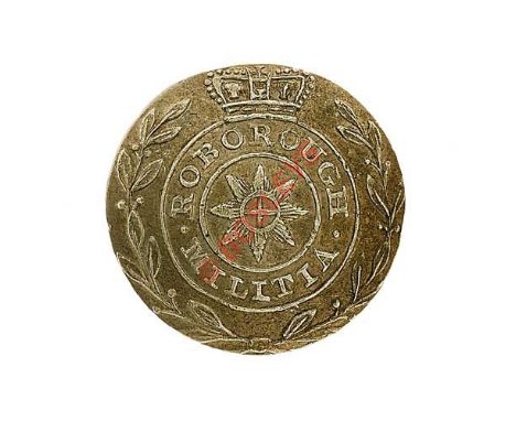 Roborough Local Militia Georgian OR’s pewter open back coatee button circa 1808-16. Crowned title circlet resting in wreath, 