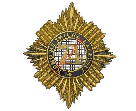 Badge. Scottish. 74th (Highlanders) Regiment of Foot Victorian Officer’s glengarry badge circa 1874-81. A fine rare die-stamp