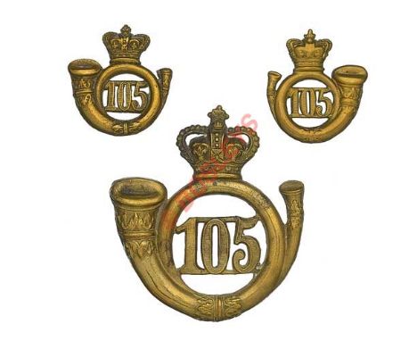 Badge. British Indian. 105th (Madras Light Infantry) Regiment, OR’s glengarry badge and collars circa 1874-1881. A good die-s