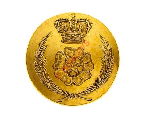1st Royal Lancashire Militia Victorian Officer’s gilt closed back coatee button. Crown over Rose within palm sprays by Isaacs