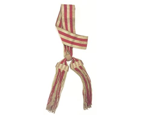 Victorian Officer’s Levee Sash. An example for a Volunteer officer. Infantry pattern shoulder-sash in silver lace with two cr