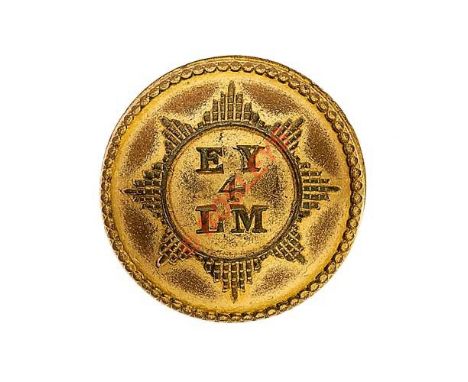 4th East Yorks Local Militia Georgian Officer’s gilt open back coatee button circa 1808-16. Beaded rim with star bearing “EY 
