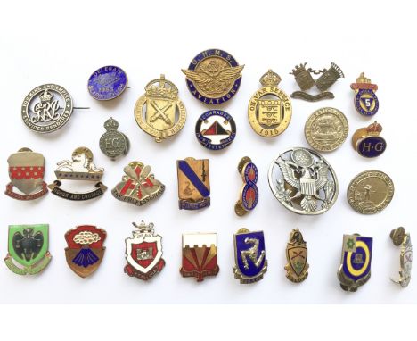 Selection of Enamel Military & Home Front Lapel Badges etc. A varied selection including WW1 OHMS Aviation. ... Silver War Ba