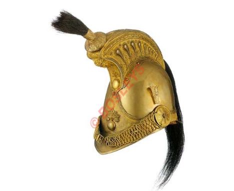 French 19th Century Cuirassier’s  Officer’s Helmet. A good example of an Officer’s helmet. The skull and peaks are of fire gi