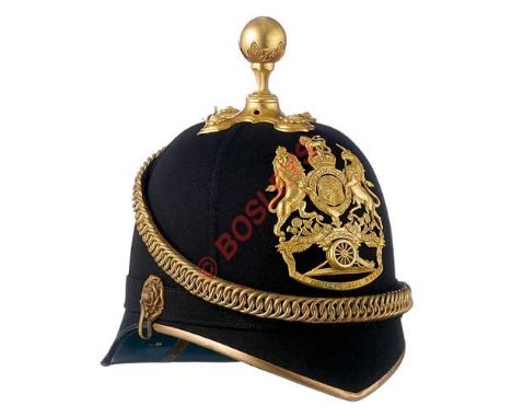 Territorial Royal Artillery Home Service 1878 Pattern Blue Cloth Helmet circa 1908-14. A good example with gilt peak trim, cr