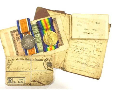 WW1 Notts & Derby Regiment Prisoner of War POW Group of Medals & Ephemera. Awarded to “70599 PTE A COOK NOTTS & DERBY R”. Com