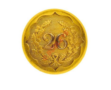 Scottish. 26th (Cameronians) Regiment of Foot Victorian Officer’s gilt closed-back coatee button.  Scalloped rim, lined groun