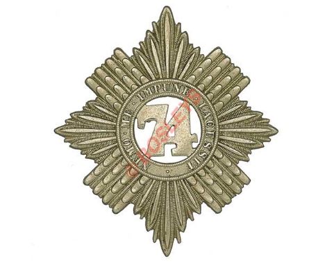 Badge. Scottish. 74th (Highlanders) Regiment of Foot Victorian OR’s glengarry badge circa 1874-81. A fine scarce die-stamped 