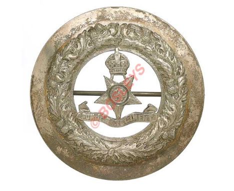 Badge. Indian Army. 14th Punjab Regiment plaid brooch. A good silver plated composite example. Plain quoit bearing thistle wr