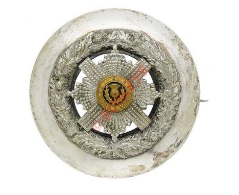 Badge. 9th (Highland) VB Royal Scots plaid brooch circa 1900-08. A fine and scarce Officer’s silvered example. Plain quoit wi