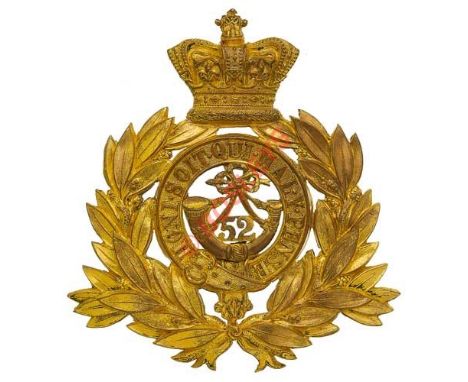 Badge. 52nd (Oxfordshire Light Infantry) Regiment of Foot, Victorian Officer’s shako plate circa 1869-78. A fine scarce die-s