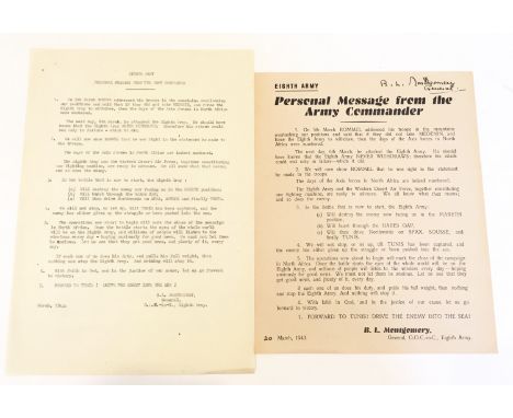 March 1943 Monty’s Personal Message to His 8th Army Signed Leaflet. This leaflet informs the 8th Army on the progress of the 