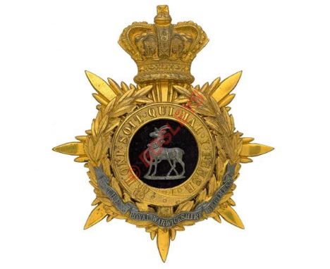 Badge. Royal Warwickshire Regiment Victorian Officer’s helmet plate circa 1881-1901 A fine rich gilt example. Crowned star mo