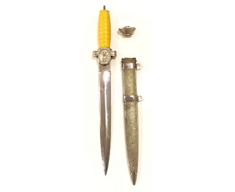 German Third Reich Red Cross Social Welfare Leader’s dagger. A good and scarce heavily plated example with yellow grip, oval 