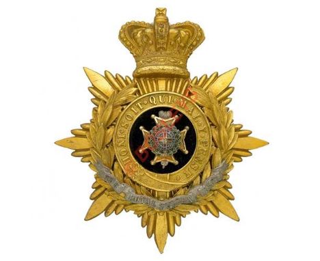 Badge. The Royal Sussex Regiment Victorian Officer’s foreign service helmet plate circa 1881-1901. A very fine gilt example o
