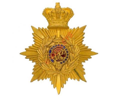 Badge. Royal Military College Sandhurst Victorian Gentleman Cadet’s 1878 helmet plate. A fine example of crowned star univers