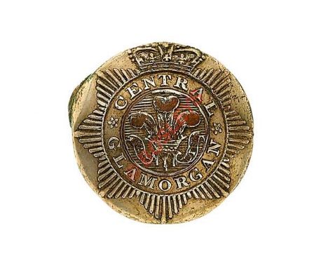 Welsh. Central Glamorgan Local Militia Georgian Officer’s silvered closed coatee button circa 1808-16. Crowned star with Prin
